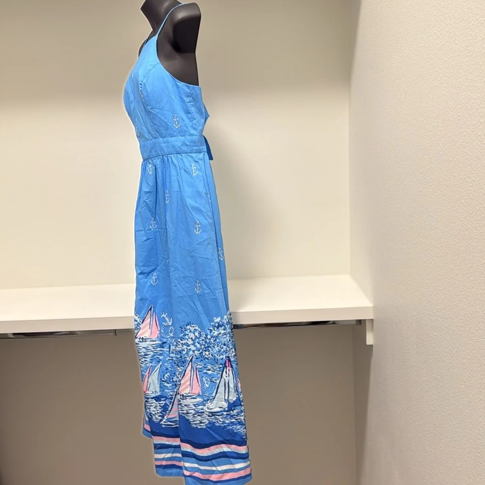 Lilly Pulitzer Charlese Cotton Halter Midi Dress Lunar Blue Womens Size 0 - Picture 6 of 15